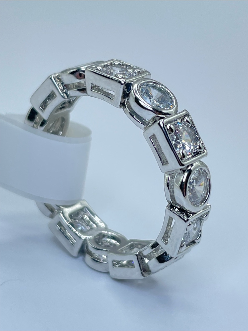 Swarovski Crystal Elements White Eternity Band Ring Geometric Bezel Set Sz 7